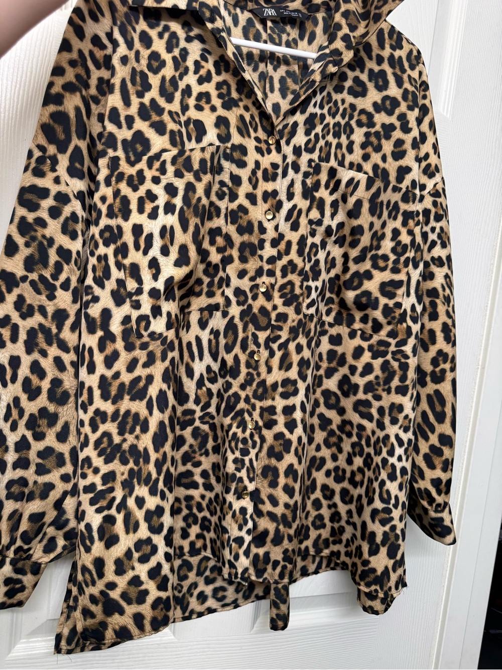 Zara Leopard Print Button-Up Shirt in Tan and Black